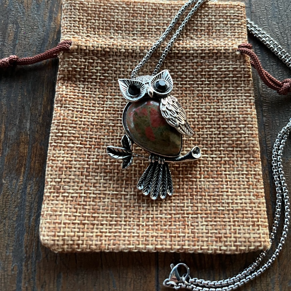 Unakite Owl Necklace Crystal Necklace Unakite Necklace